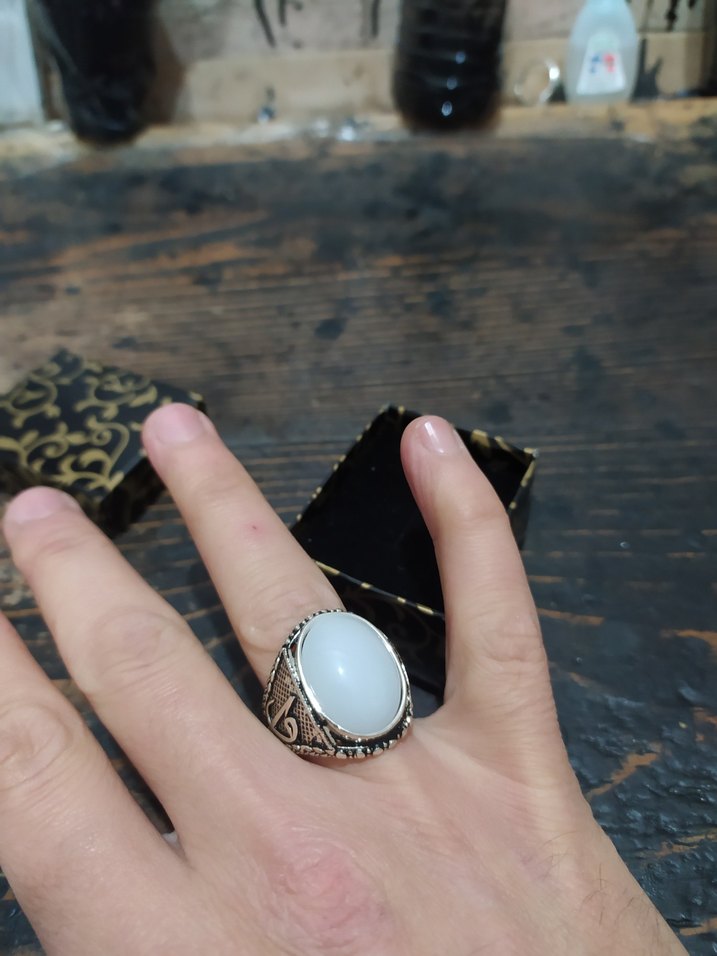 Beyaz Vintage Erkek Yüzük - Görsel 4