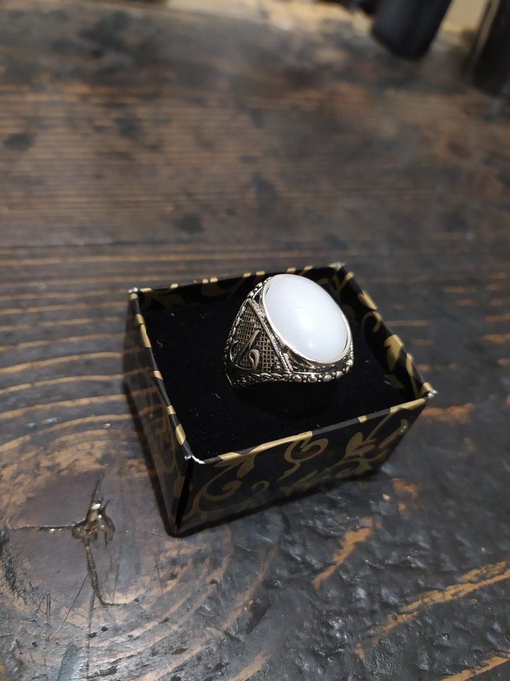 Beyaz Vintage Erkek Yüzük - Görsel 3