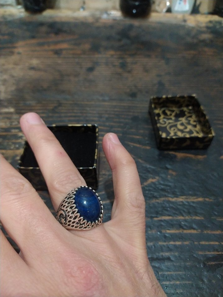 Vintage Mavi Taşlı Erkek Yüzük - Görsel 3