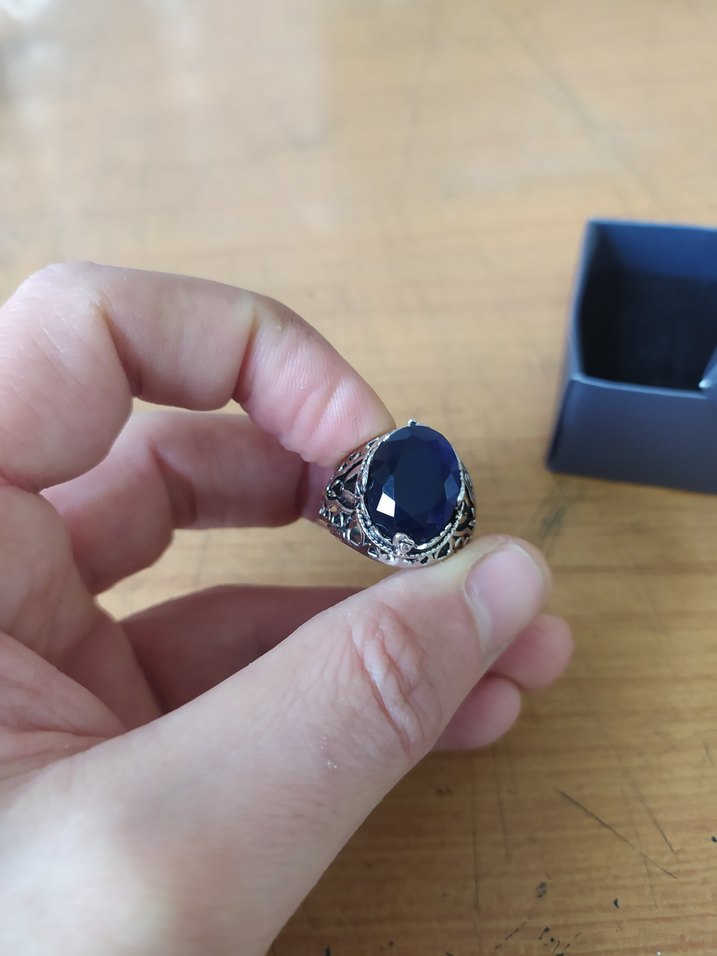 Vintage Mavi Taşlı Erkek Yüzük - Görsel 5