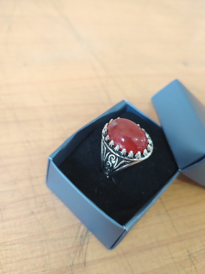 Klasik Kırmızı Taşlı Erkek Yüzük - Görsel 2
