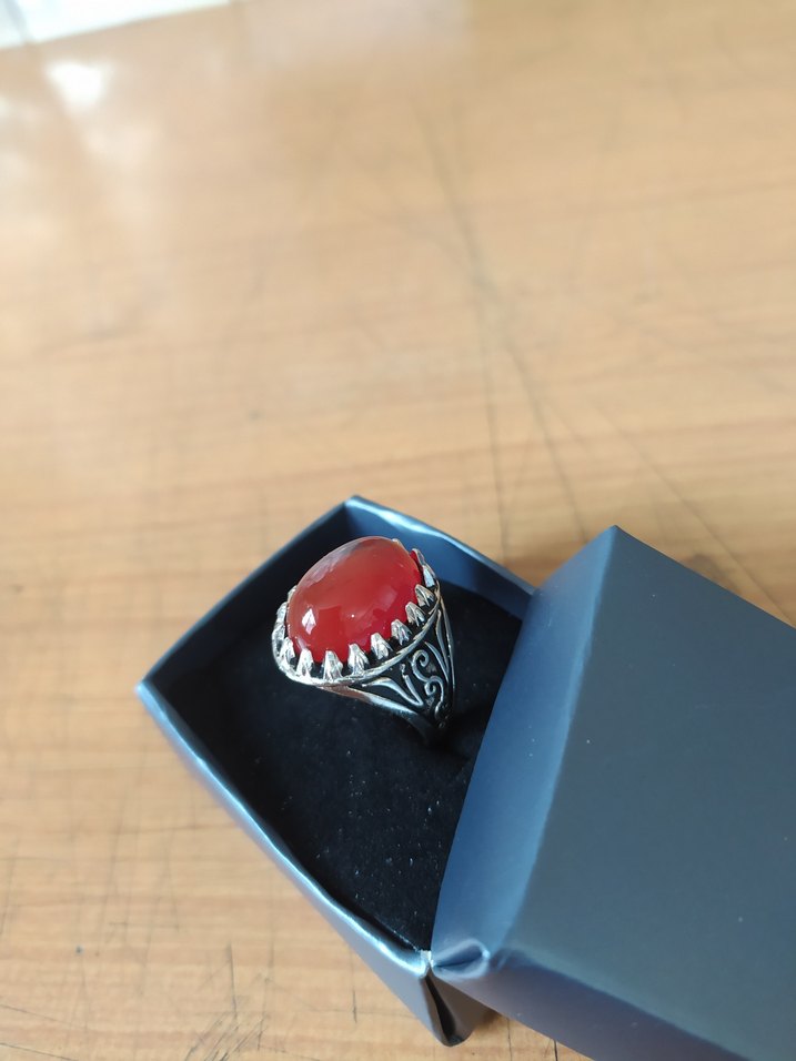 Klasik Kırmızı Taşlı Erkek Yüzük - Görsel 3