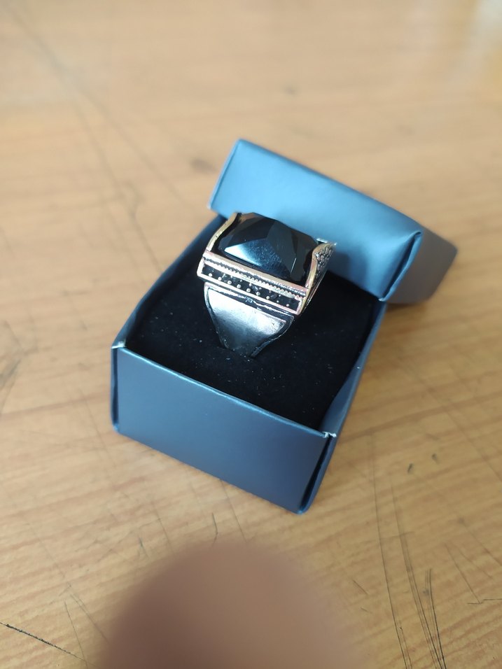 Parlak Siyah Taşlı Erkek Yüzük - Görsel 3