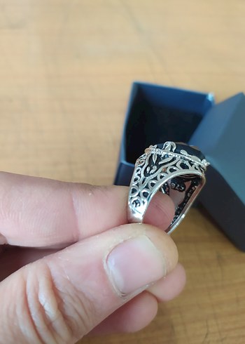 Vintage Erkek Mavi Taşlı Gotik Yüzük - Görsel 4