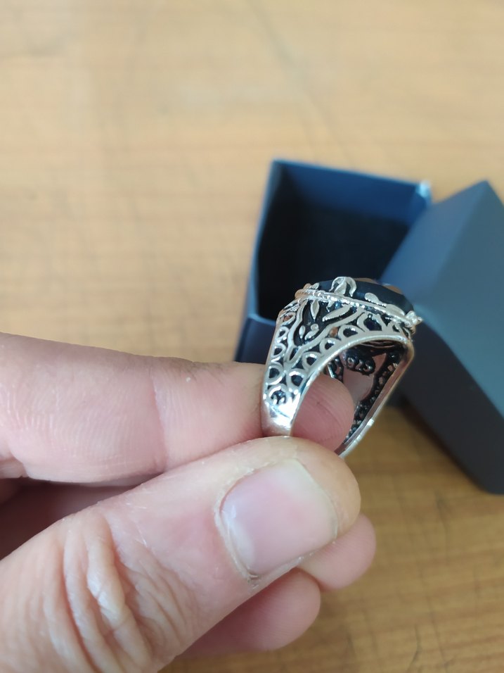 Vintage Erkek Mavi Taşlı Gotik Yüzük - Görsel 4