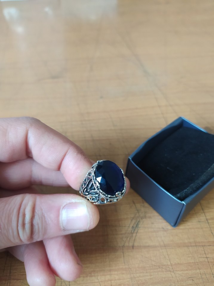 Vintage Erkek Mavi Taşlı Gotik Yüzük - Görsel 3