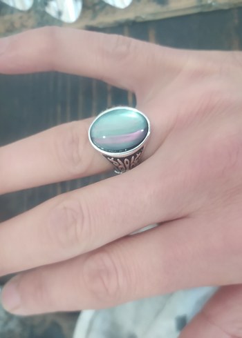 Turkuaz Parlak Erkek Yüzük Bohem Tarzı - Görsel 2
