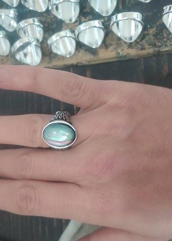 Turkuaz Parlak Erkek Yüzük Bohem Tarzı - Görsel 3