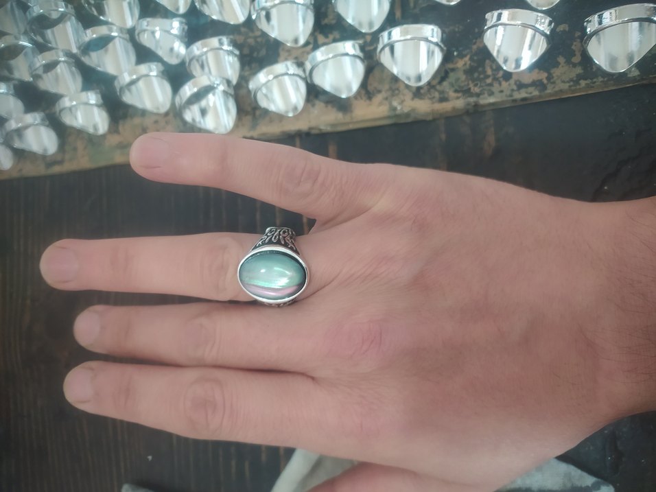 Turkuaz Parlak Erkek Yüzük Bohem Tarzı - Görsel 3