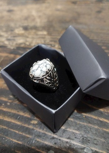 Bohem Gri-Beyaz Vintage Erkek Yüzüğü - Görsel 3