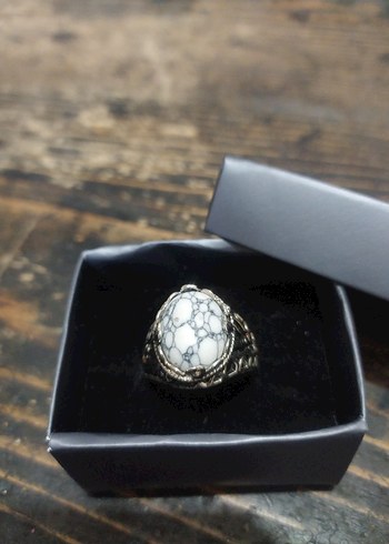 Bohem Gri-Beyaz Vintage Erkek Yüzüğü - Görsel 2