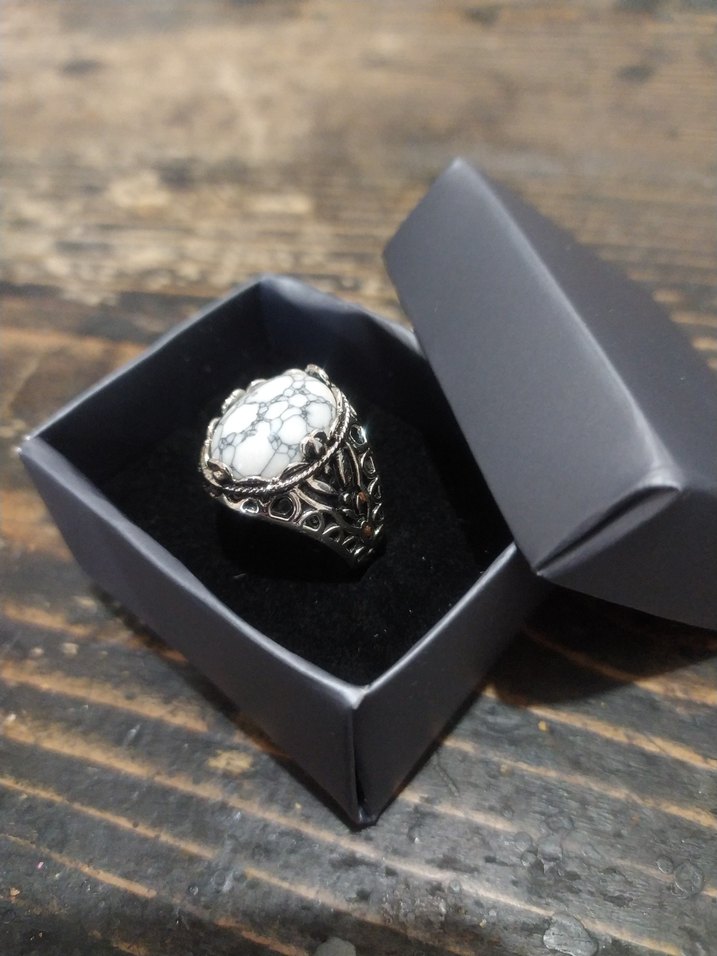 Bohem Gri-Beyaz Vintage Erkek Yüzüğü - Görsel 3