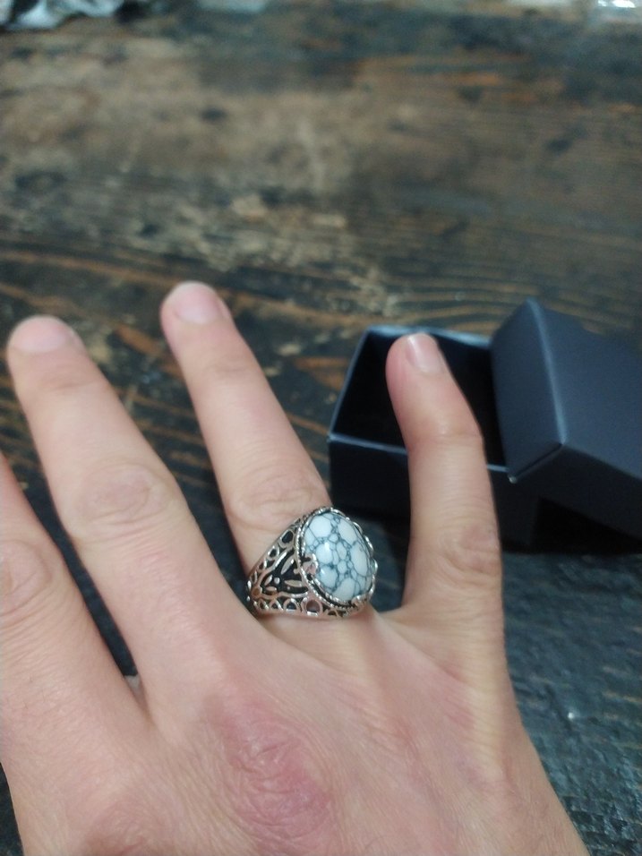 Bohem Gri-Beyaz Vintage Erkek Yüzüğü - Görsel 5