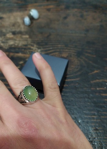 Yeşil Parlak Bohem Erkek Yüzük - Görsel 4