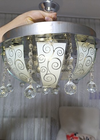 Desenli Camlı Kristal Avize