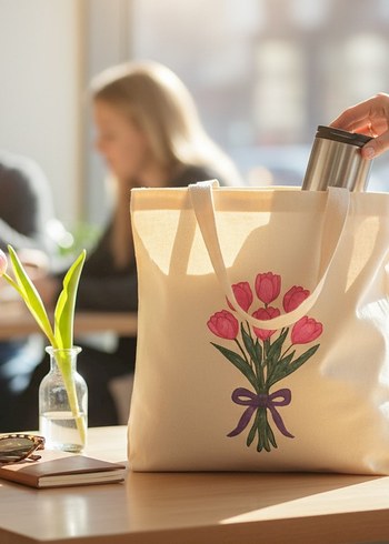 Beyaz Pamuklu Çiçek Baskılı Kadın Çantası - Görsel 2