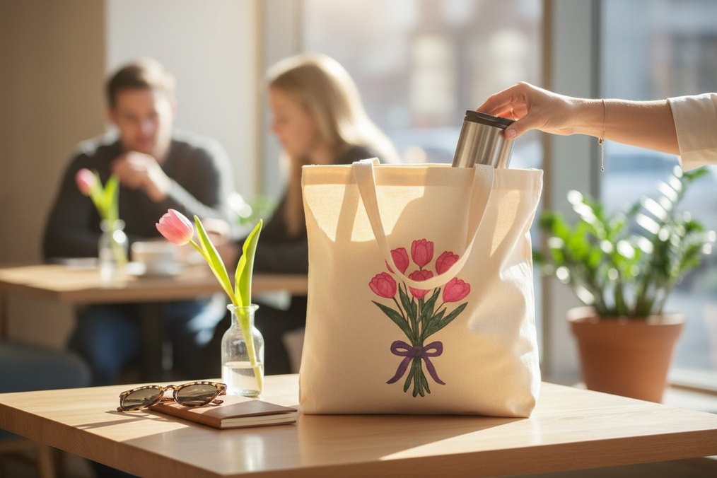 Beyaz Pamuklu Çiçek Baskılı Kadın Çantası - Görsel 2