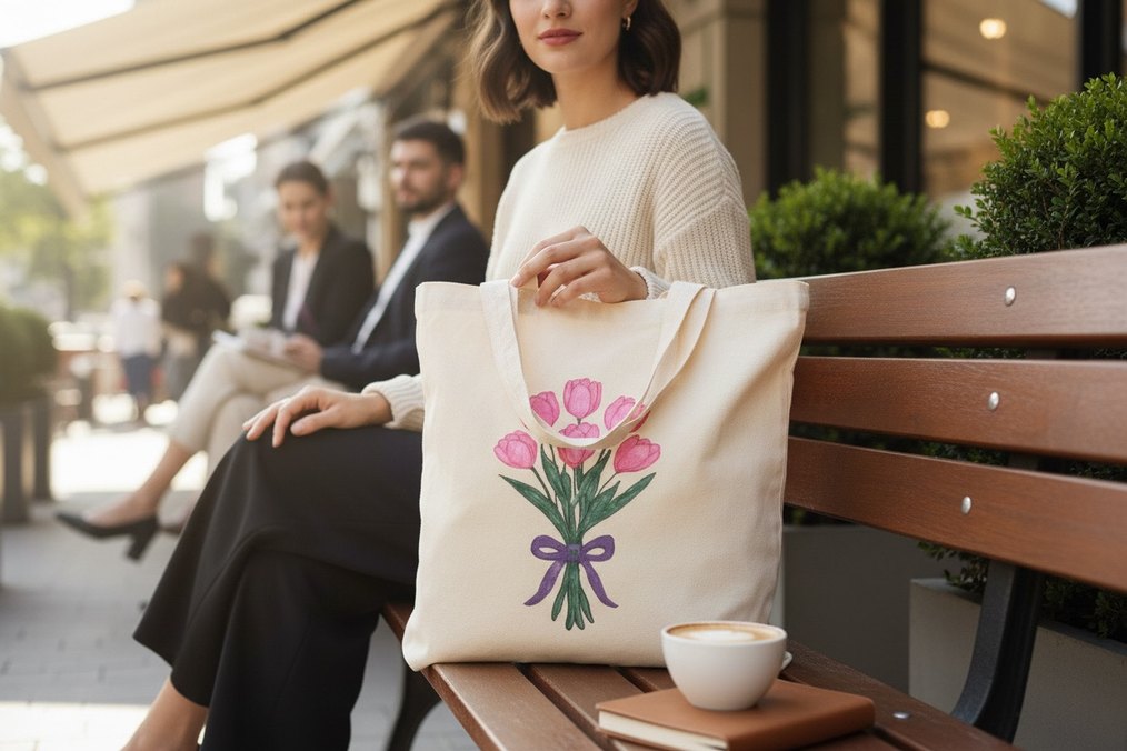 Beyaz Pamuklu Çiçek Baskılı Kadın Çantası - Görsel 4