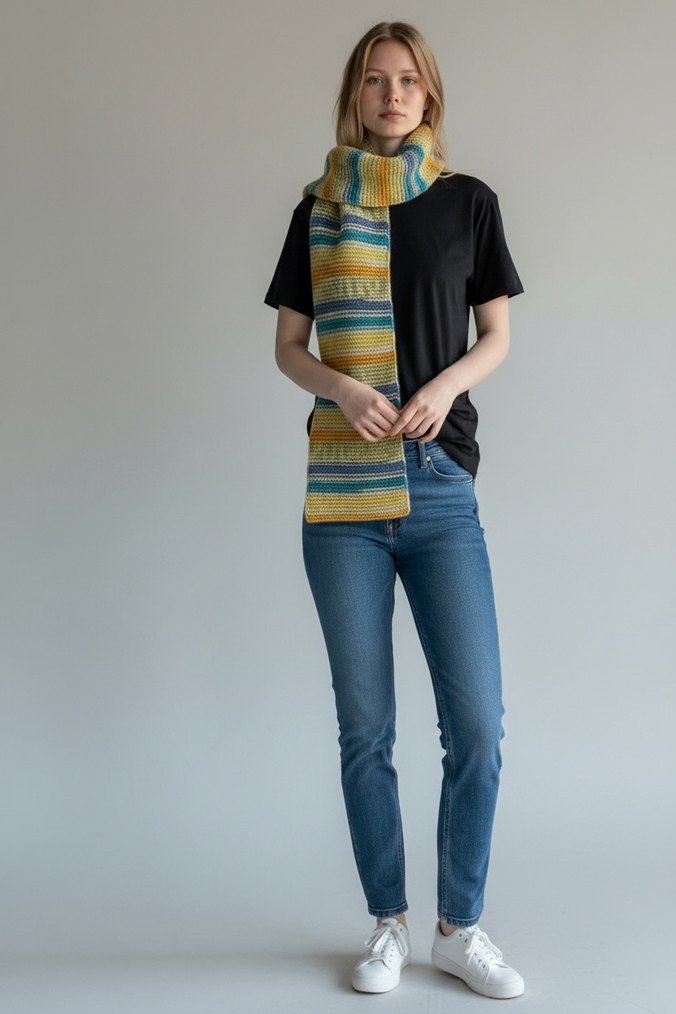 Çok Renkli Örgü Kadın Şal - Görsel 3