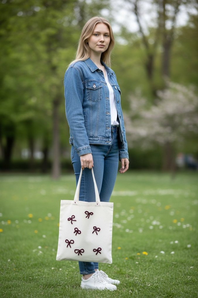 Nakışlı Fiyonk Detaylı Bej Örgü Çanta - Görsel 3