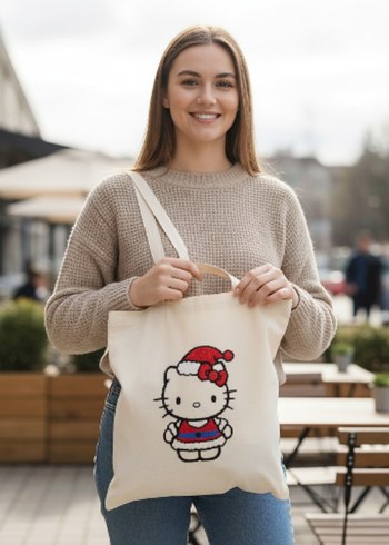 Bej Örme Kadın Omuz Çantası - Görsel 2