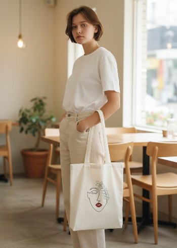 Beyaz Baskılı Minimalist Kadın kolÇantası - Görsel 2