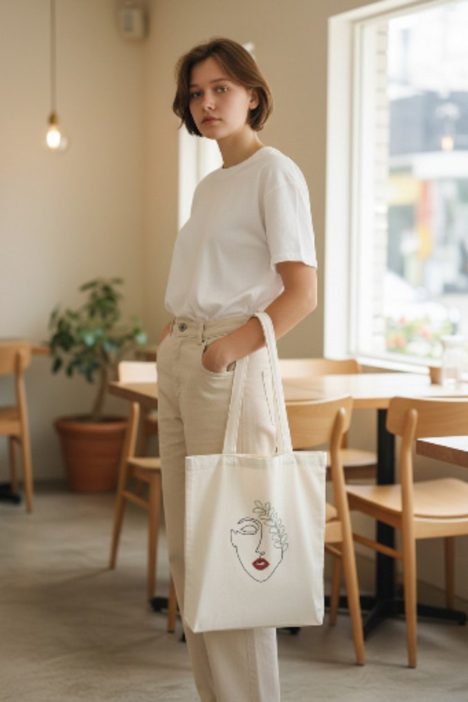 Beyaz Baskılı Minimalist Kadın kolÇantası - Görsel 2