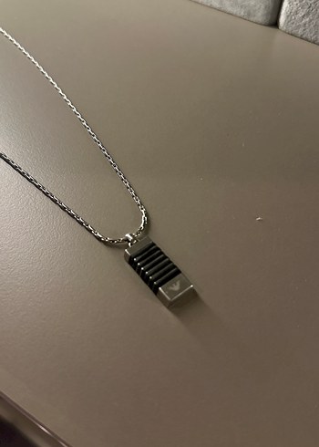 Uzun Zincirli Siyah Çizgili erkek Kolye - Görsel 2