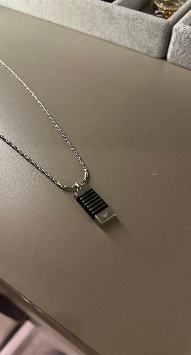 Uzun Zincirli Siyah Çizgili erkek Kolye - Görsel 2