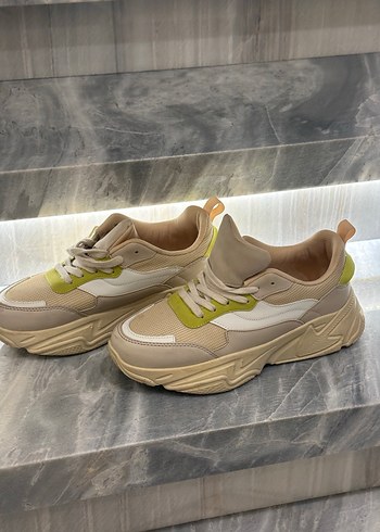 Bej Platform Topuklu Kadın Spor Ayakkabı - Görsel 2