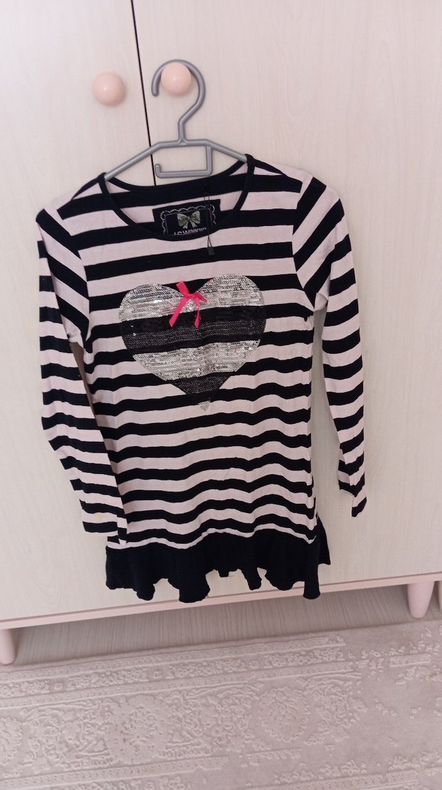 Uzun Kollu Kız Çocuk Zebra Desenli elbise - Görsel 2