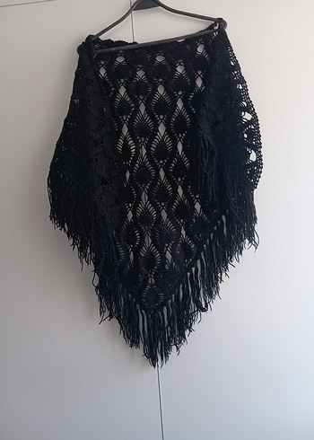 Kadın Siyah Dantel Detaylı Örme Şal - Görsel 2