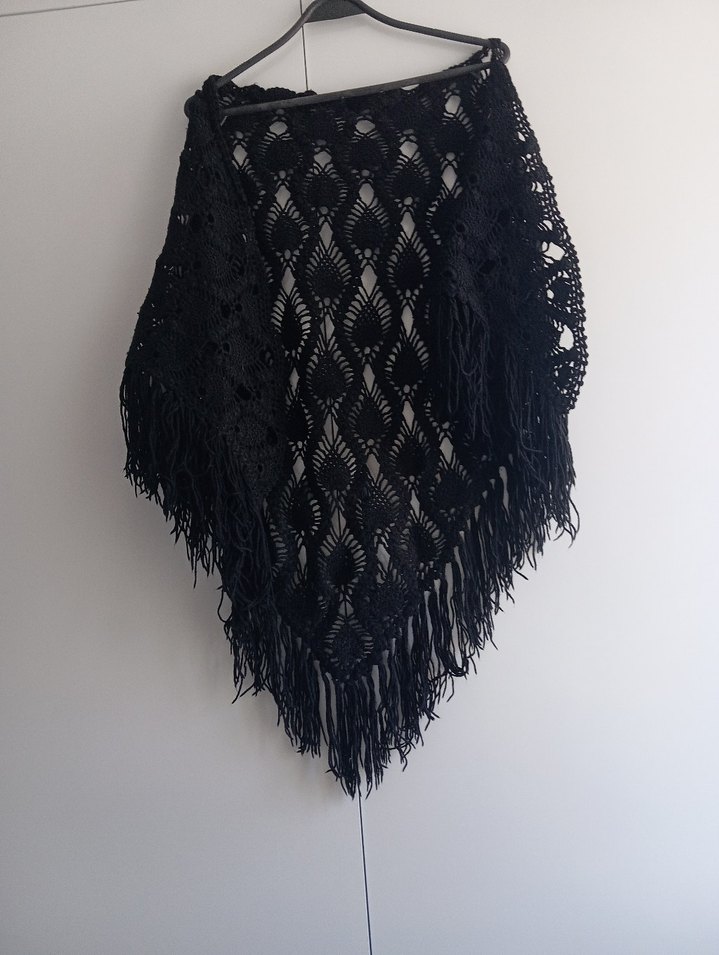 Kadın Siyah Dantel Detaylı Örme Şal - Görsel 2