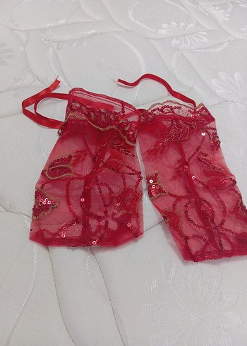 Kırmızı Dantelli Parlak Kadın Fuları kına örtüsü - Görsel 7