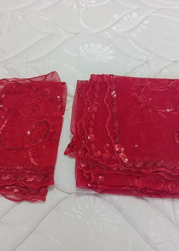 Kırmızı Dantelli Parlak Kadın Fuları kına örtüsü - Görsel 2