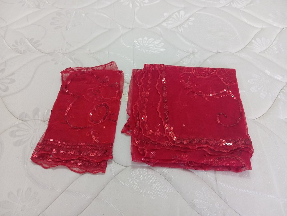 Kırmızı Dantelli Parlak Kadın Fuları kına örtüsü - Görsel 2