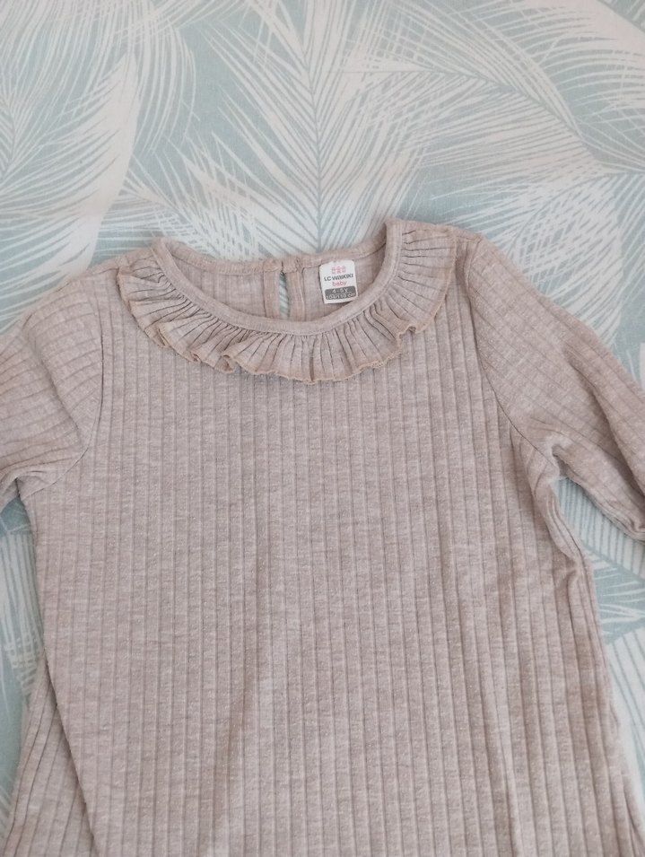 Kız Çocuk Gri Uzun Kollu Fırfırlı Bluz - Görsel 2