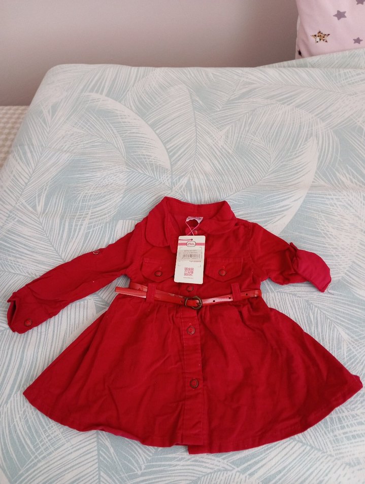 Kemerli Kız Çocuk Kırmızı Elbise 3 - Görsel 2