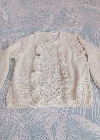 Kız Çocuk Beyaz Nakışlı Bohem Kazak - Görsel 2