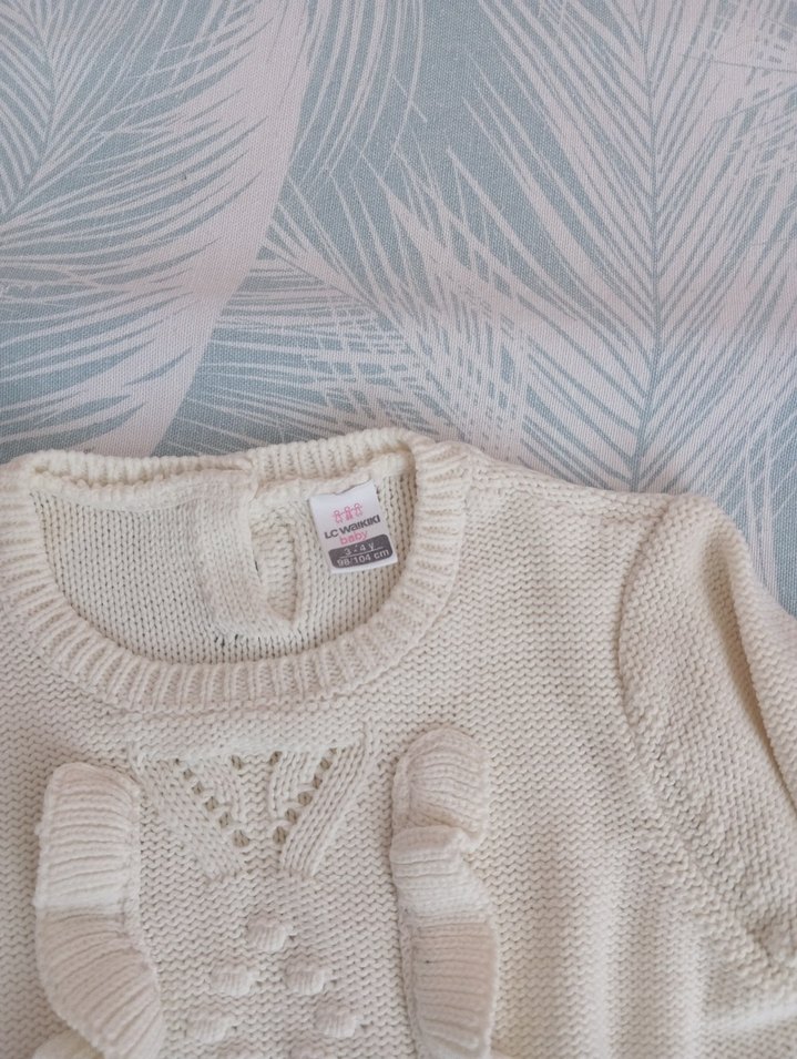 Kız Çocuk Beyaz Nakışlı Bohem Kazak - Görsel 3