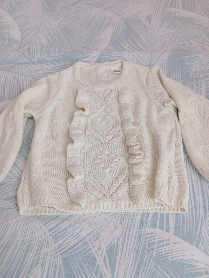 Kız Çocuk Beyaz Nakışlı Bohem Kazak - Görsel 2