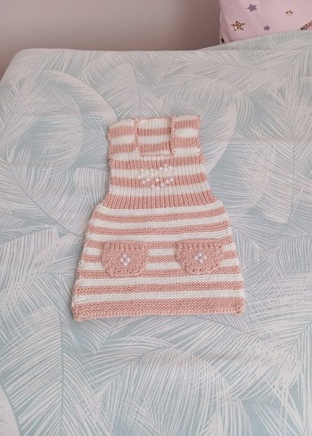 Pembe Nakışlı Kız Çocuk Triko elbise - Görsel 2