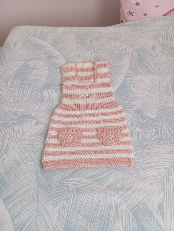 Pembe Nakışlı Kız Çocuk Triko elbise - Görsel 2