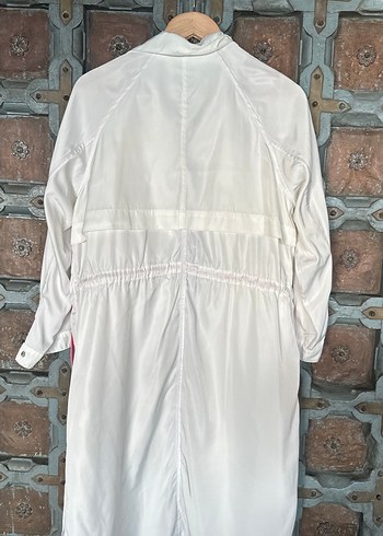 xs Beden Düğmeli Beyaz Uzun Street Style Trençkot