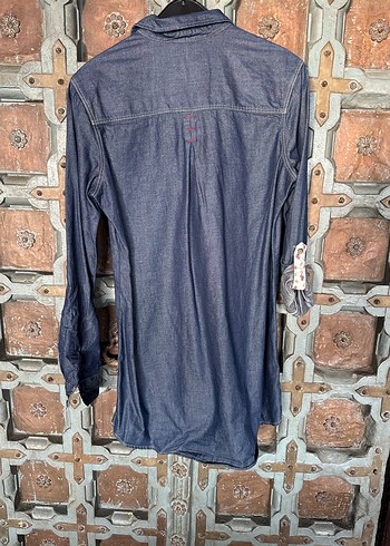 m Beden lacivert Renk Uzun Kollu Lacivert Denim Kadın Gömlek