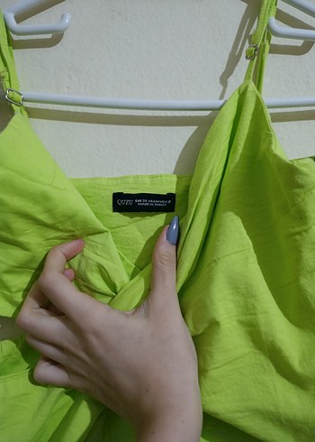 Yeşil Drapeli Mini Keten Elbise - Görsel 3