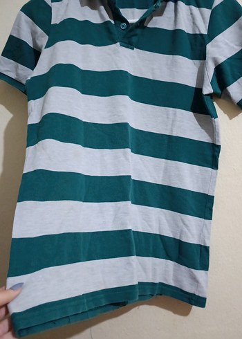 Yeşil Gri Çizgili Erkek Polo Tişört - Görsel 3