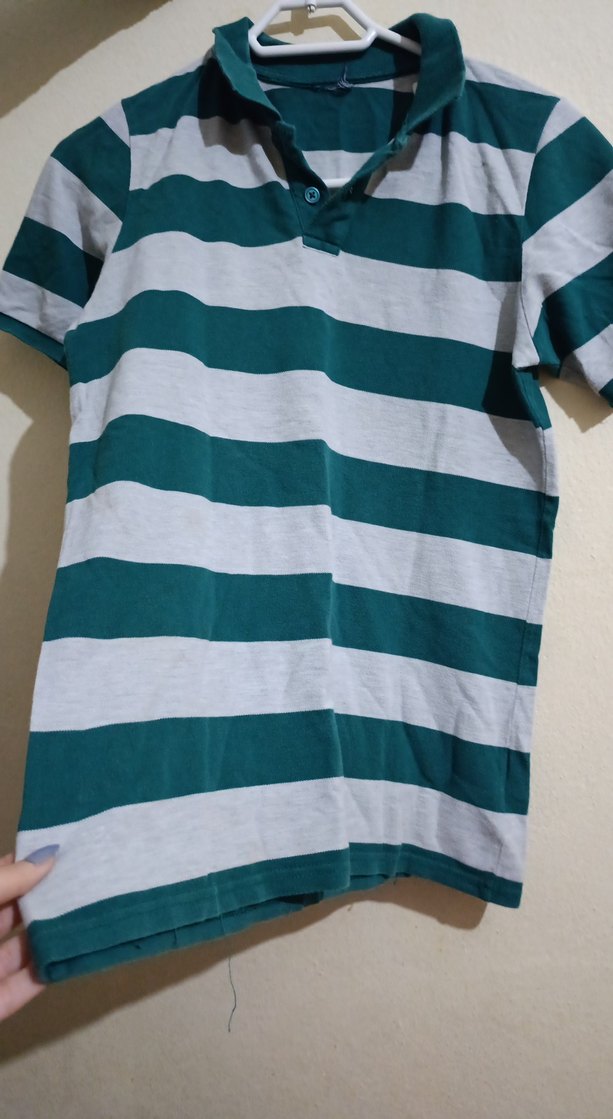 Yeşil Gri Çizgili Erkek Polo Tişört - Görsel 3