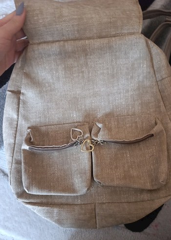 Bej Keten Kadın Sırt Çantası - Görsel 3