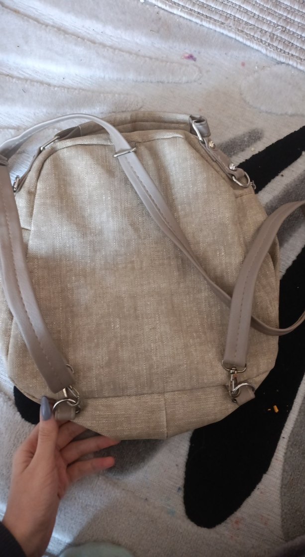 Bej Keten Kadın Sırt Çantası - Görsel 2